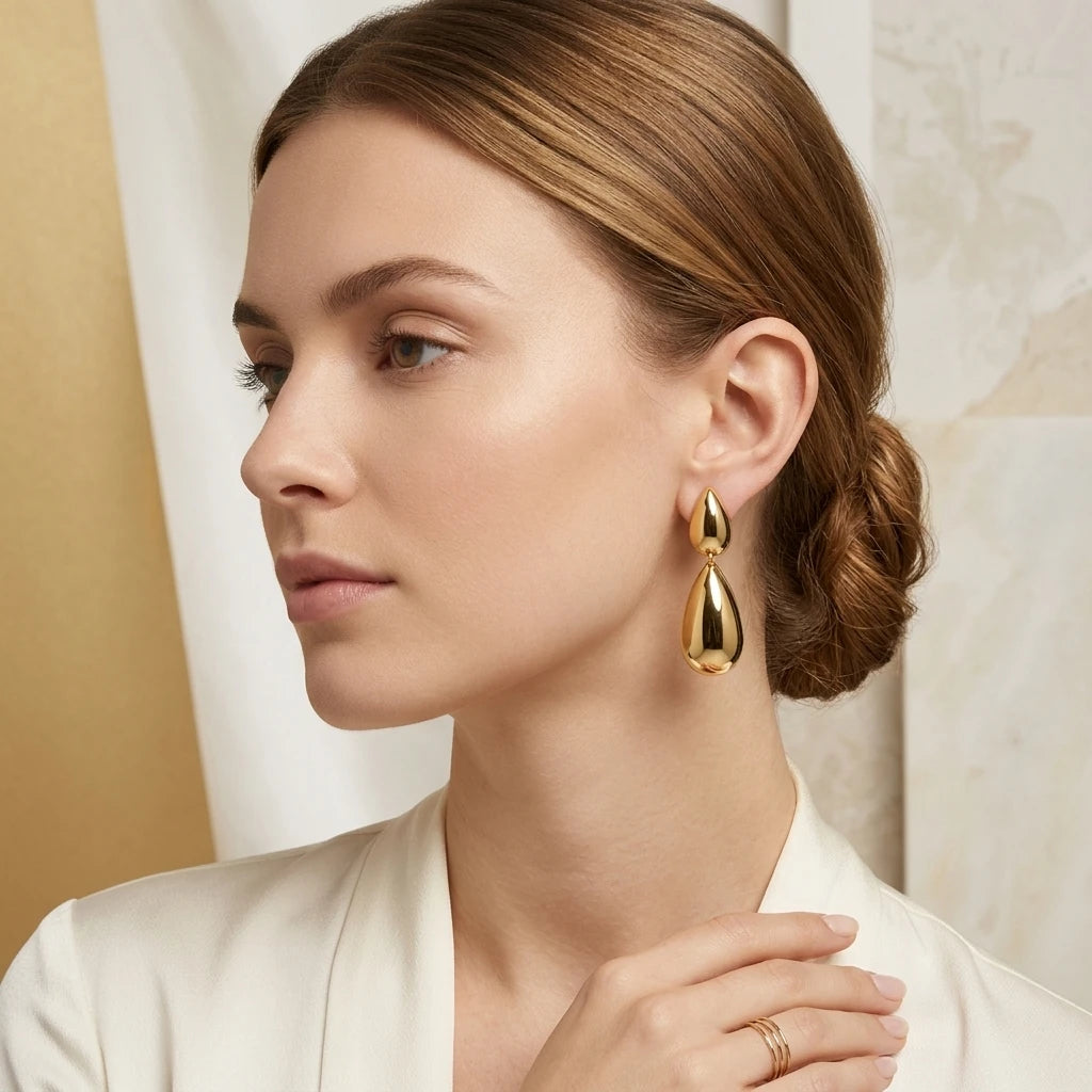 Double Teardrop Earrings - 18K Gold Plated