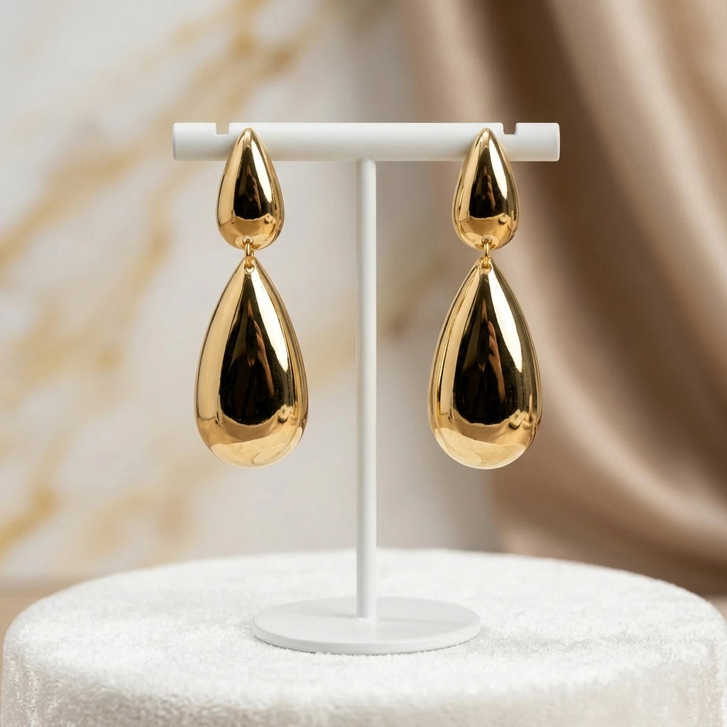 Double Teardrop Earrings - 18K Gold Plated