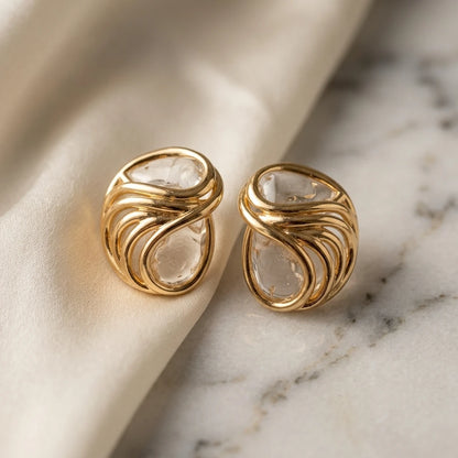 Double Drop Stone Earring - 18K Gold Plated