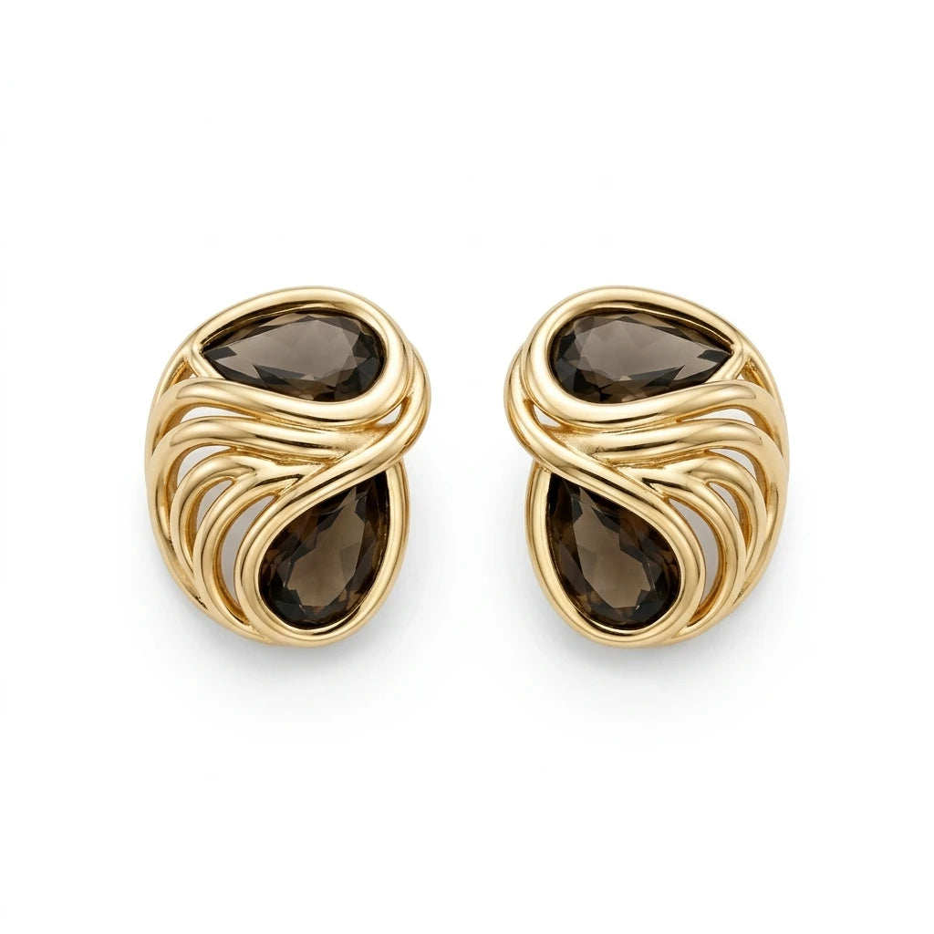 Double Drop Stone Earring - 18K Gold Plated
