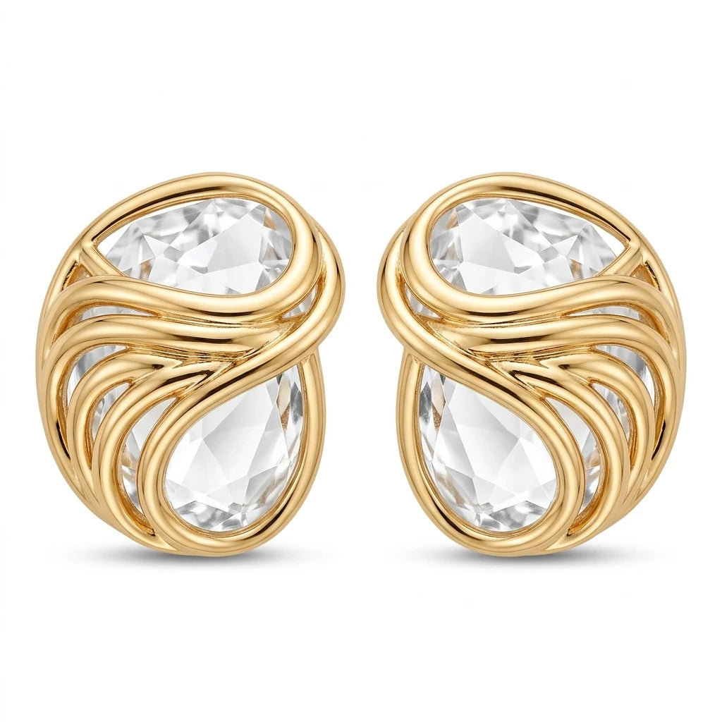 Double Drop Stone Earring - 18K Gold Plated