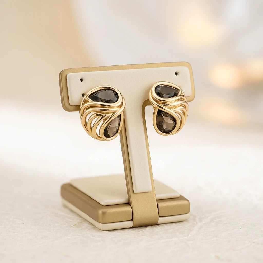 Double Drop Stone Earring - 18K Gold Plated