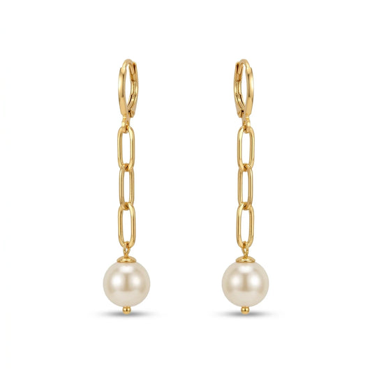 Middle Hoop With Shell Pearl Pendant Earrings - 18K Gold Plated