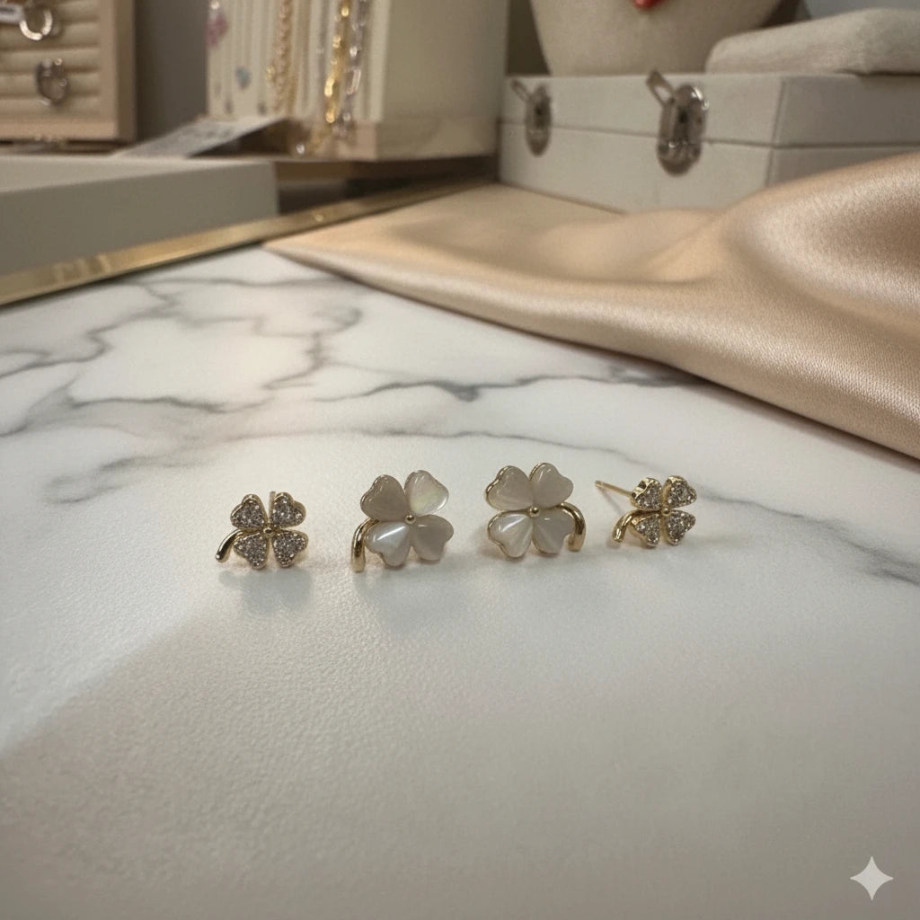 Duo Lucky Clover Earrings - 18K Gold Plated