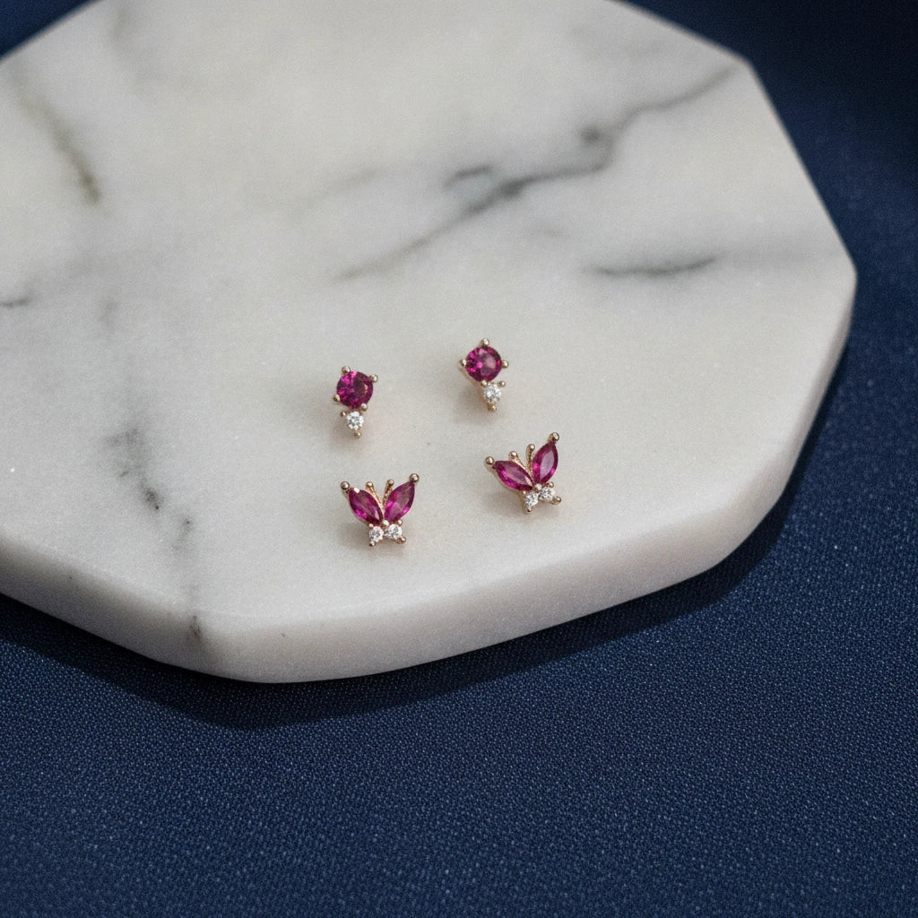 Duo Rubellite Earrings - 18K Gold Plated