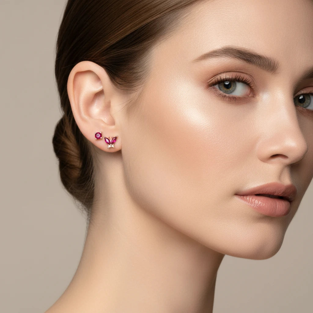 Duo Rubellite Earrings - 18K Gold Plated
