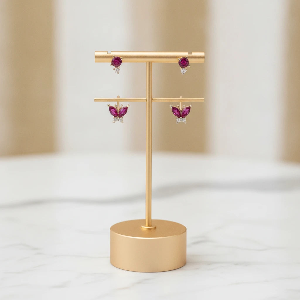 Duo Rubellite Earrings - 18K Gold Plated