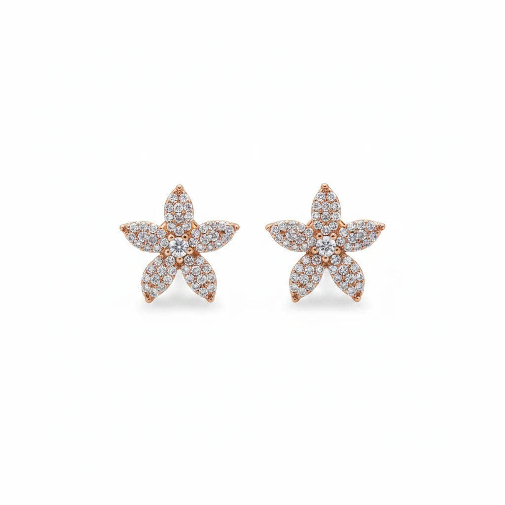 Flower Studded Zirconia Earrings - 18K Gold Plated