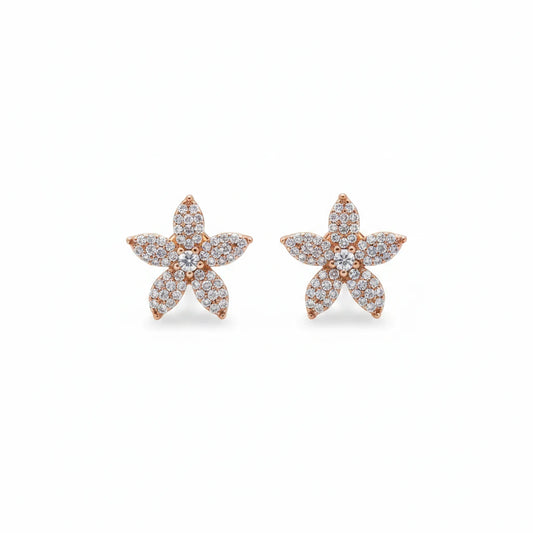 Flower Studded Zirconia Earrings - 18K Gold Plated