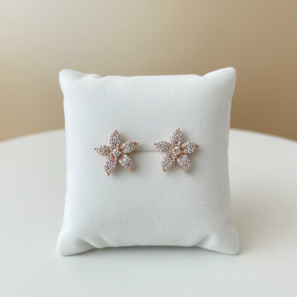 Flower Studded Zirconia Earrings - 18K Gold Plated