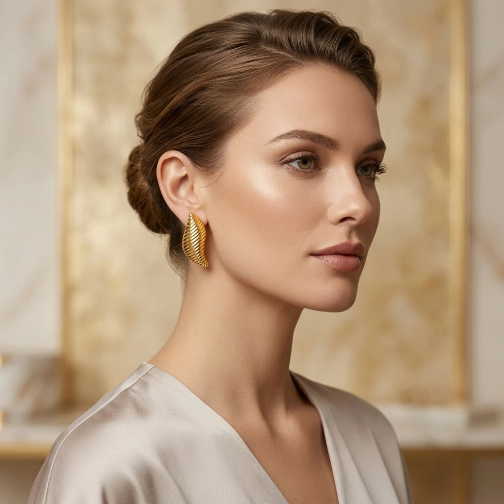 Ridge Croissant Earrings - 18K Gold Plated