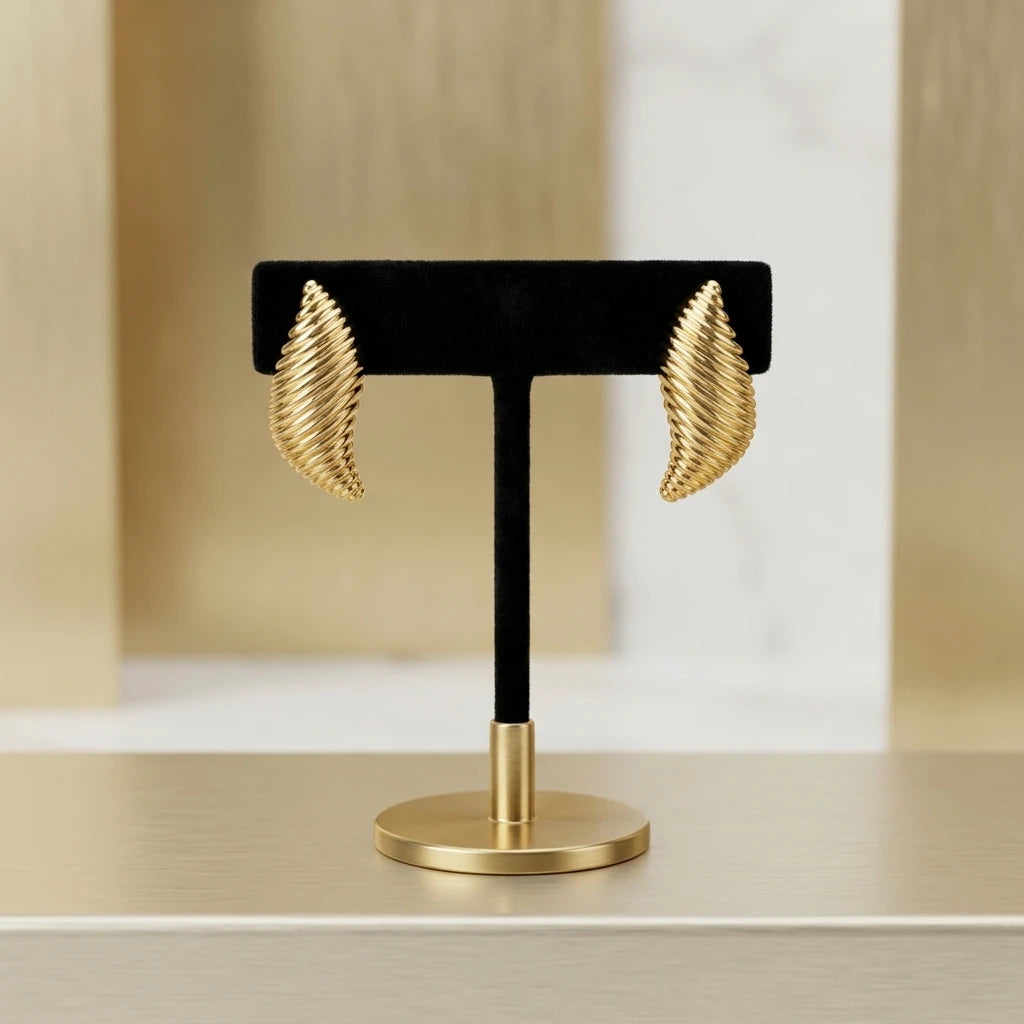 Ridge Croissant Earrings - 18K Gold Plated