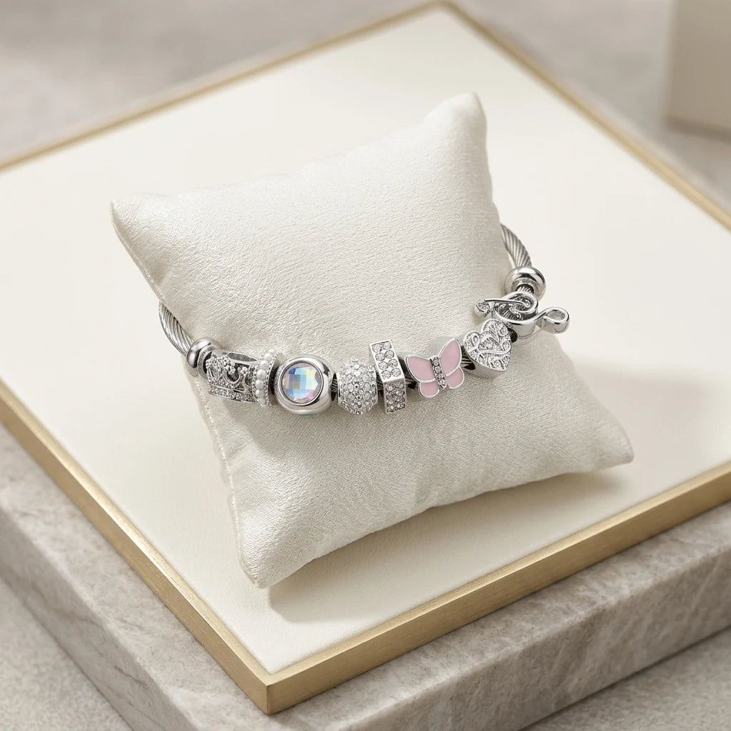 Charm Cable Bracelet - White Rhodium Plated