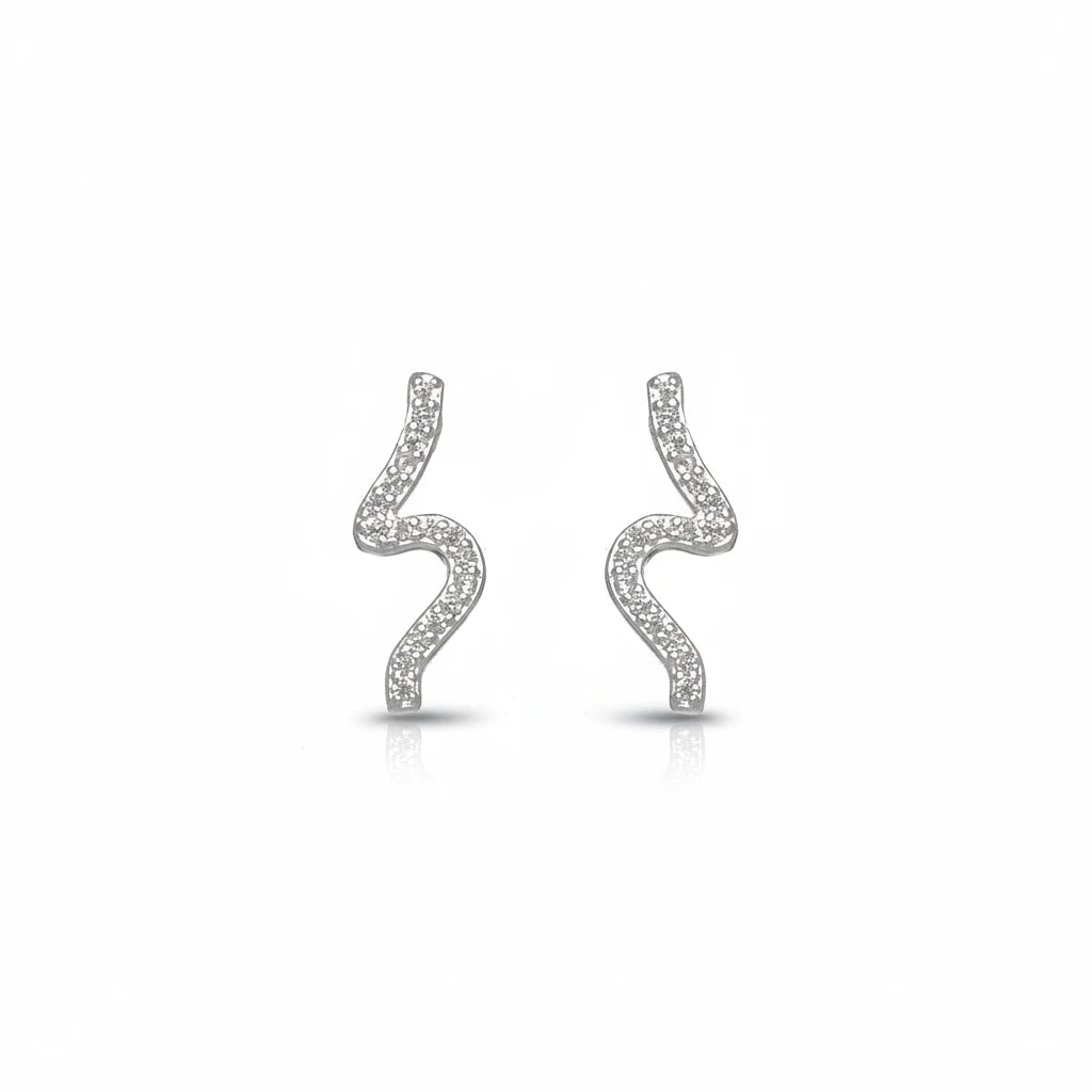 Curved Pavé Studs Earrings - 925 Silver