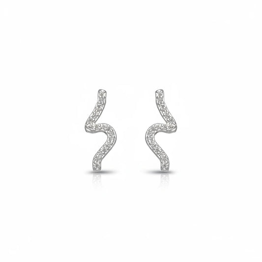 Curved Pavé Studs Earrings - 925 Silver