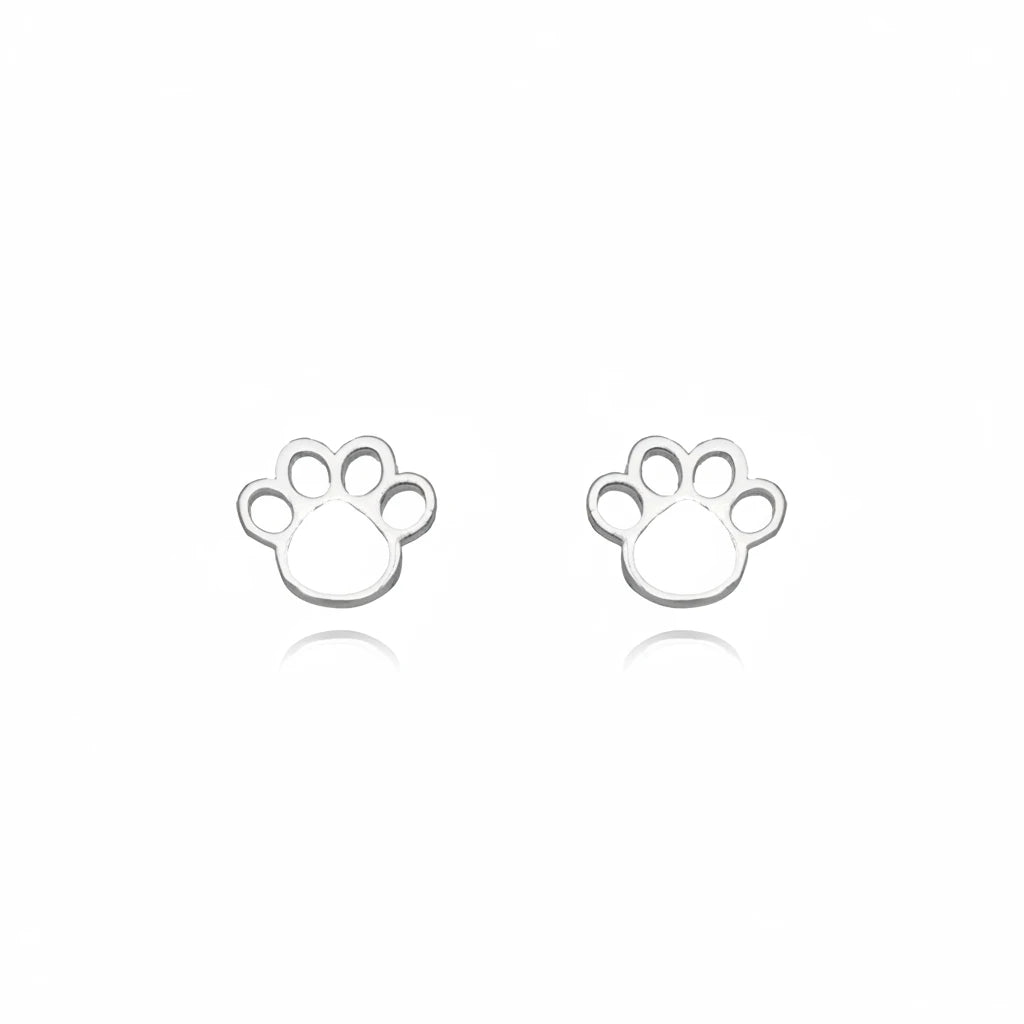 Small Pet Paw Studded Stud Earrings - 925 Silver