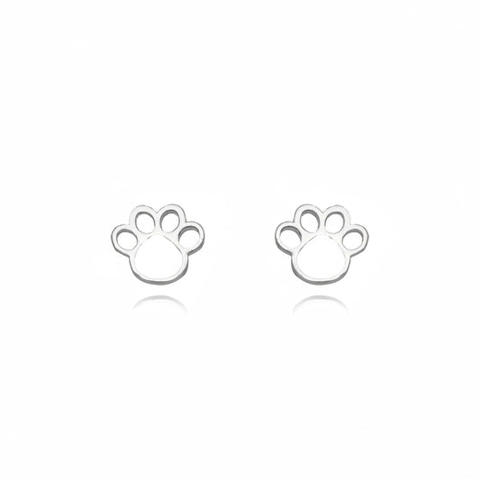 Small Pet Paw Studded Stud Earrings - 925 Silver
