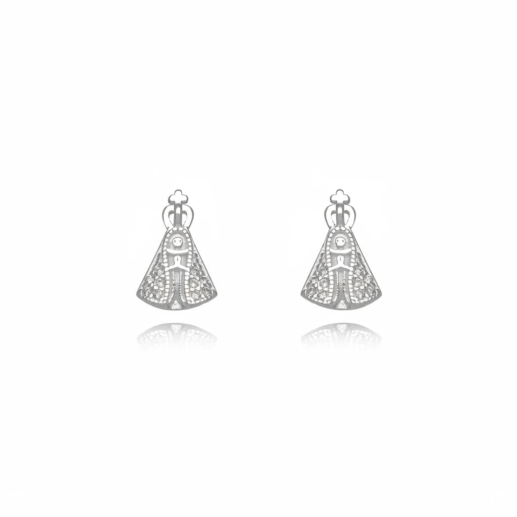 Small Our Lady Studded Stud Earrings - 925 Silver