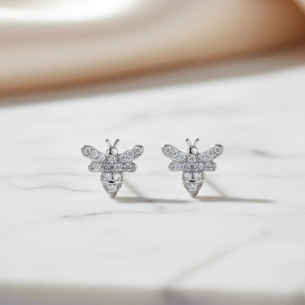 Small Butterfly Studded Stud Earrings - 925 Silver