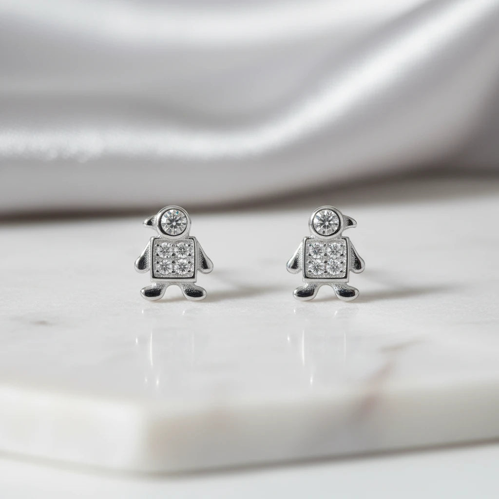 Small Boy Studded Stud Earrings - 925 Silver