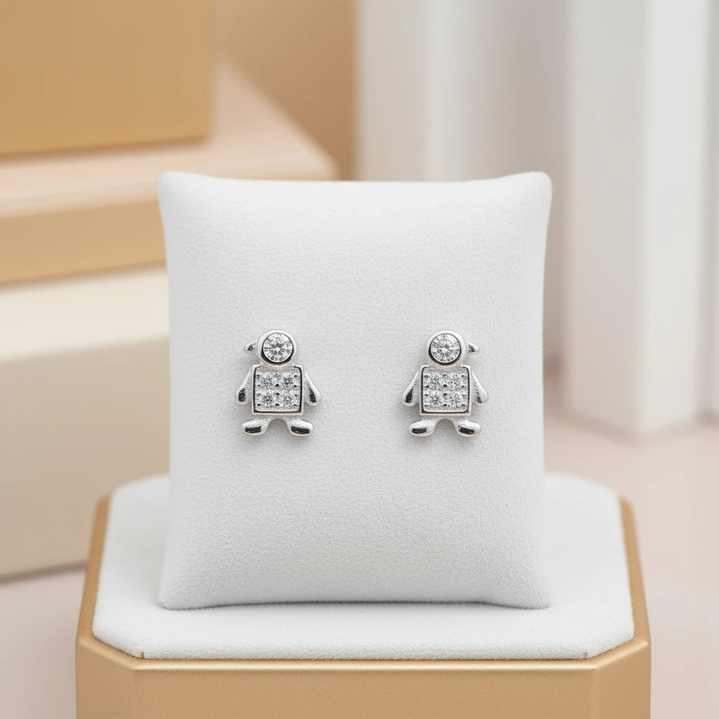 Small Boy Studded Stud Earrings - 925 Silver