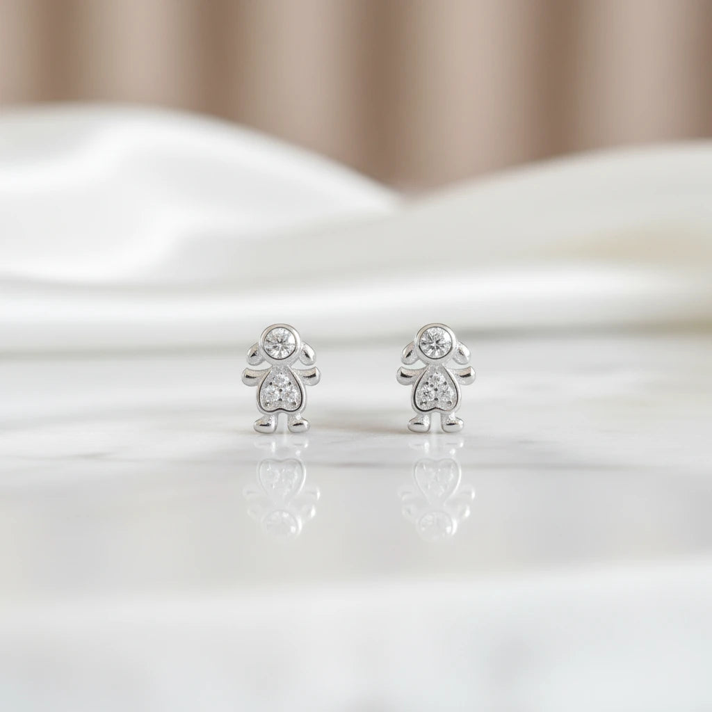 Small Girl Studded Stud Earrings - 925 Silver