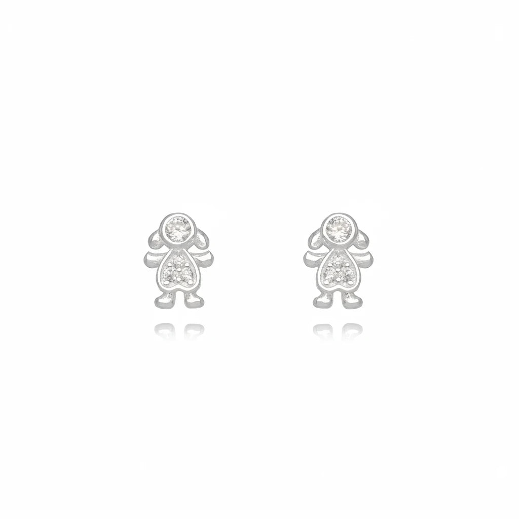 Small Girl Studded Stud Earrings - 925 Silver