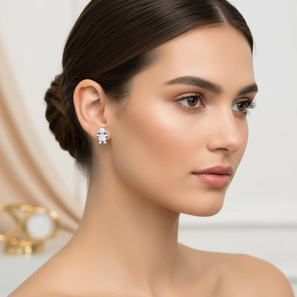 Small Girl Studded Stud Earrings - 925 Silver