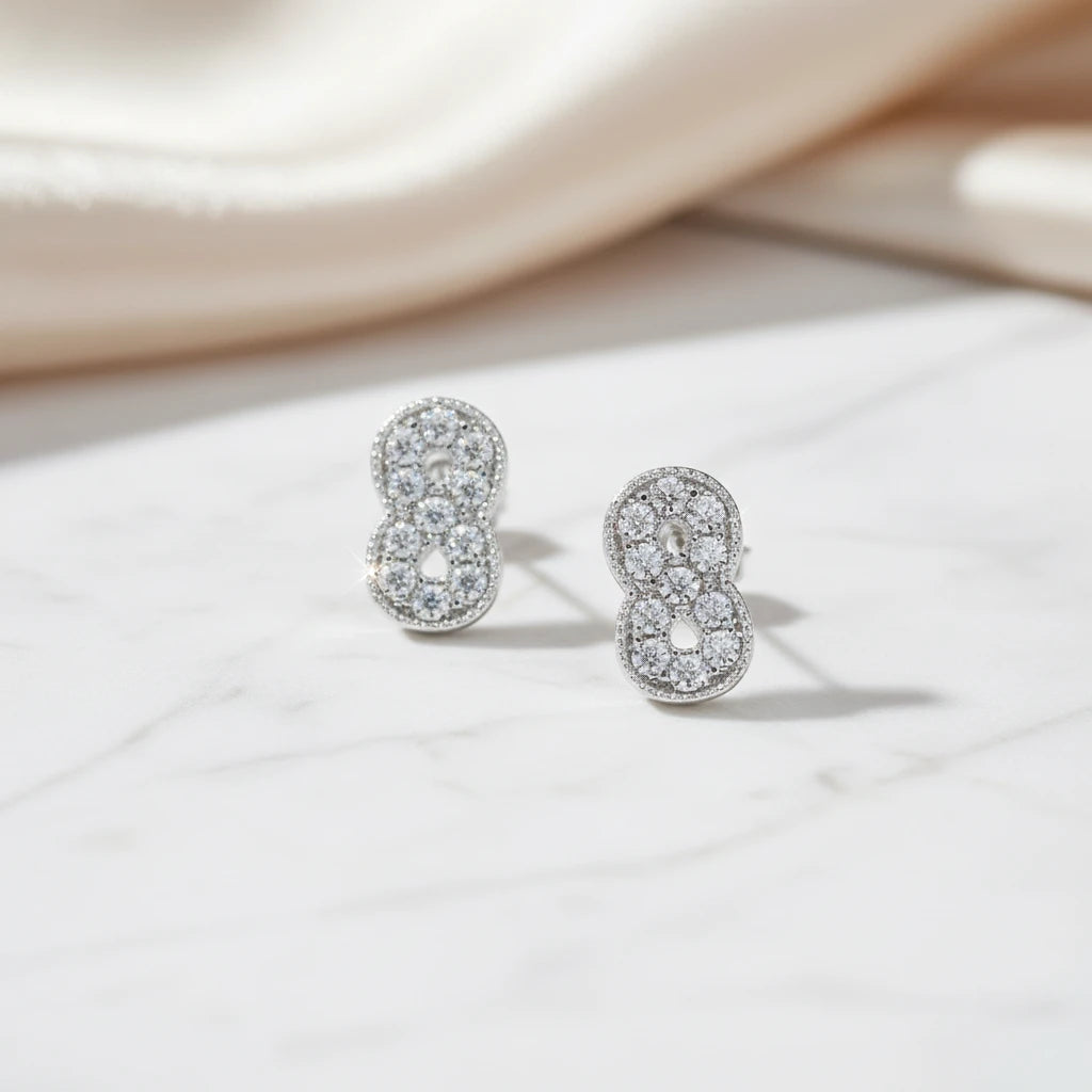Small Infinity Studded Stud Earrings - 925 Silver