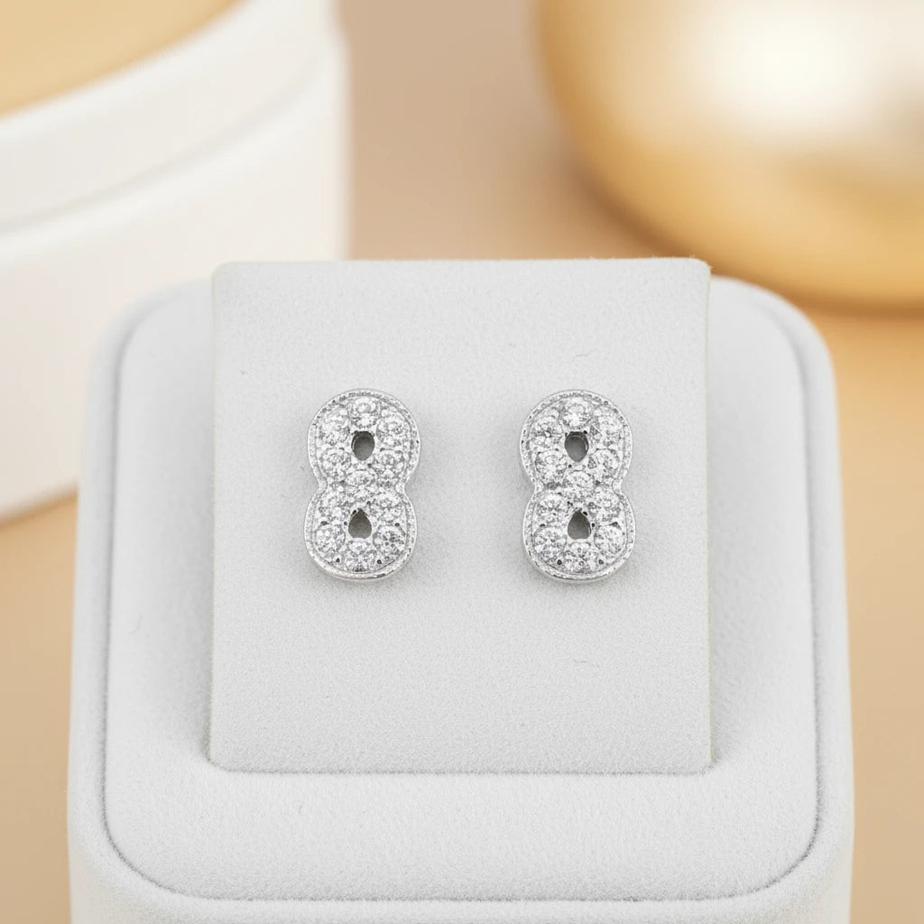 Small Infinity Studded Stud Earrings - 925 Silver