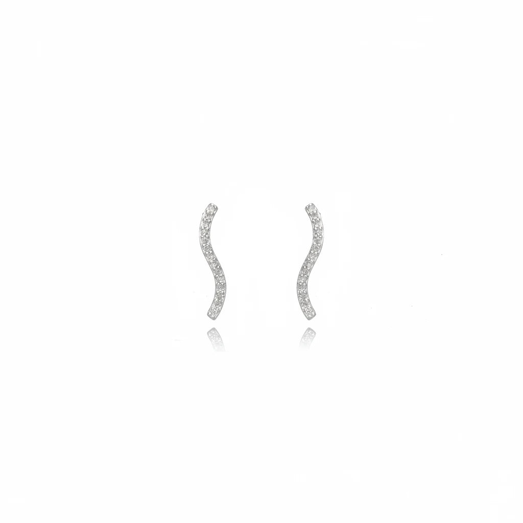 Wave Pavé Stud Earrings - 925 Silver