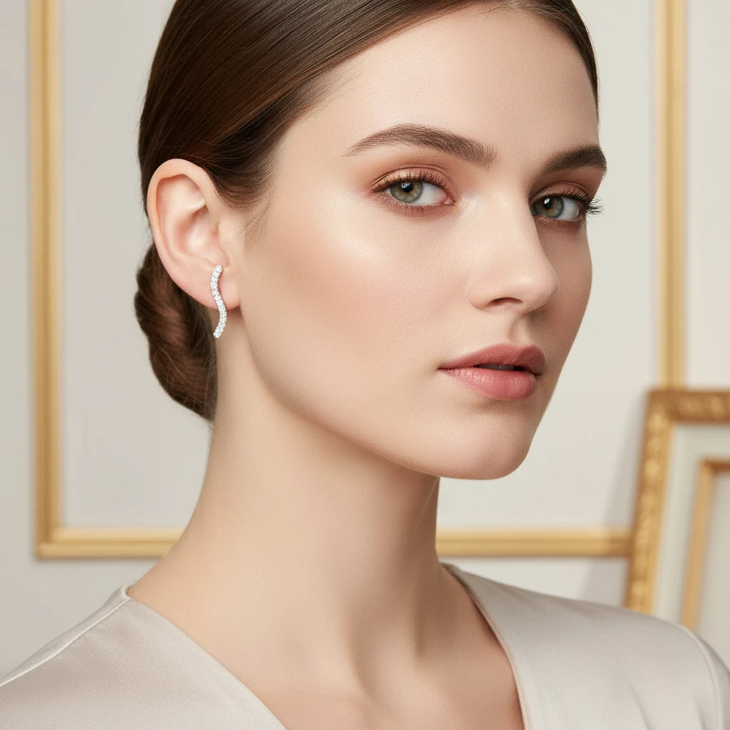 Wave Pavé Stud Earrings - 925 Silver