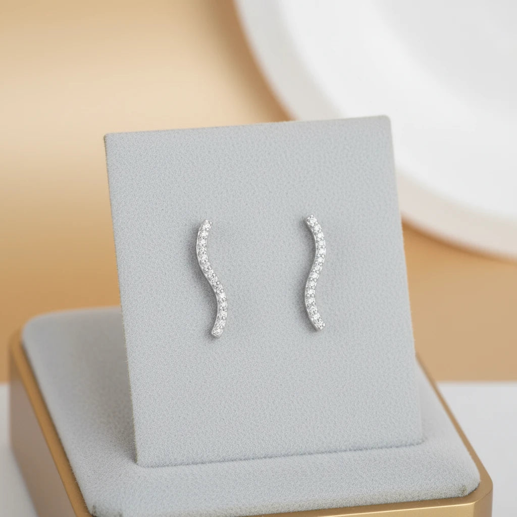 Wave Pavé Stud Earrings - 925 Silver