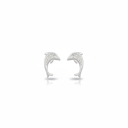 Small Dolphin Studded Stud Earrings - 925 Silver