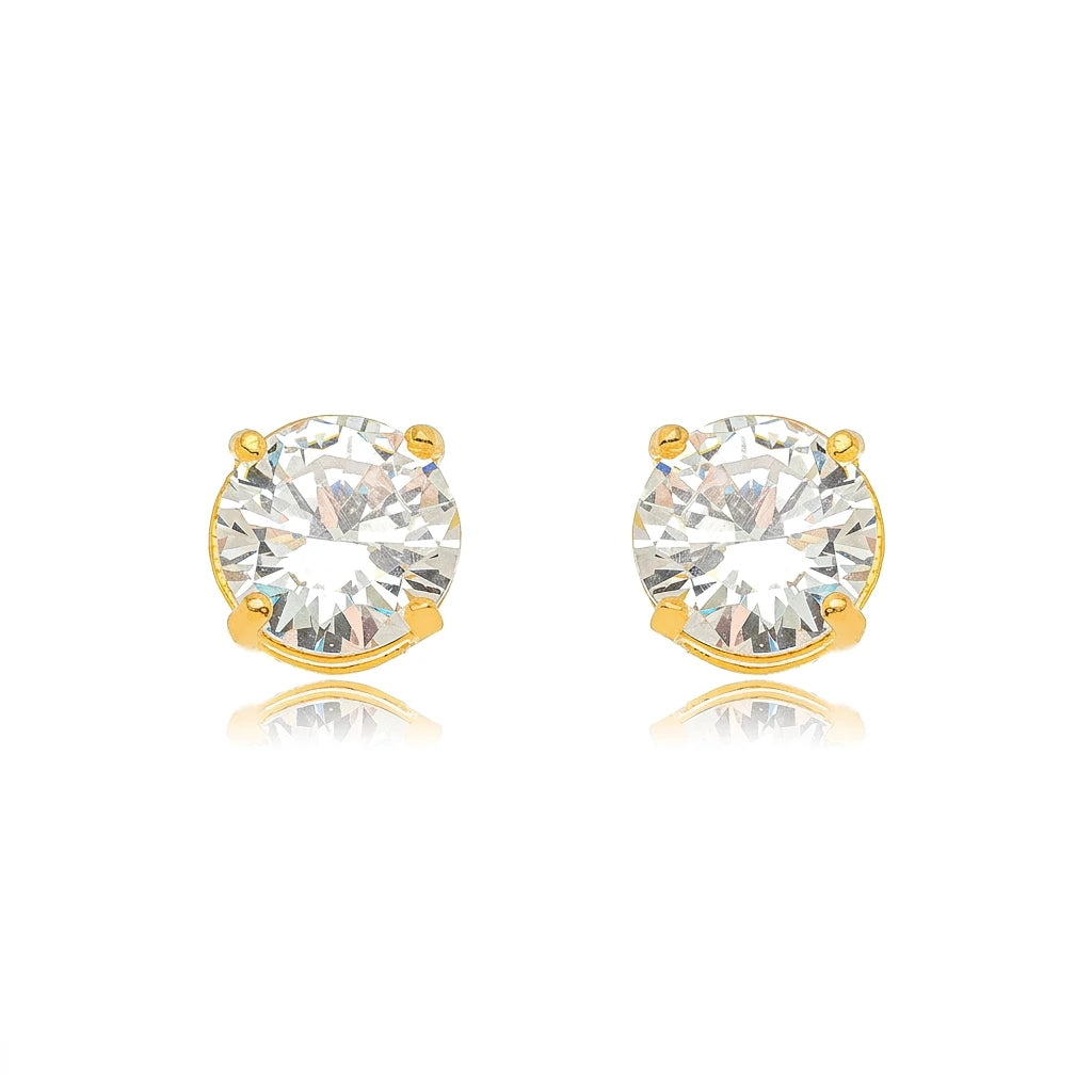 Round Cubic Zirconia Studs Earrings - 18K Gold Plated