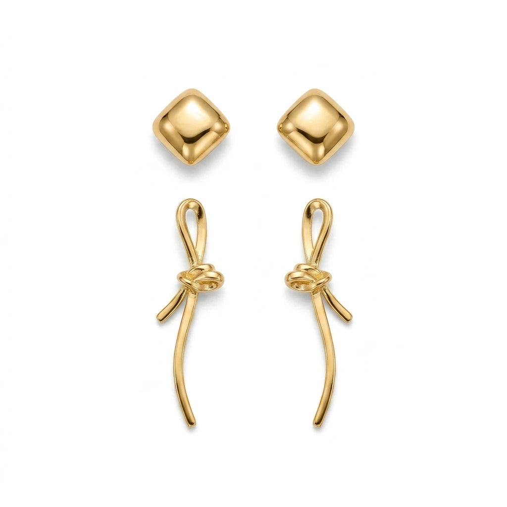 Convertible Square Dome Stud Earrings - 18K Gold Plated