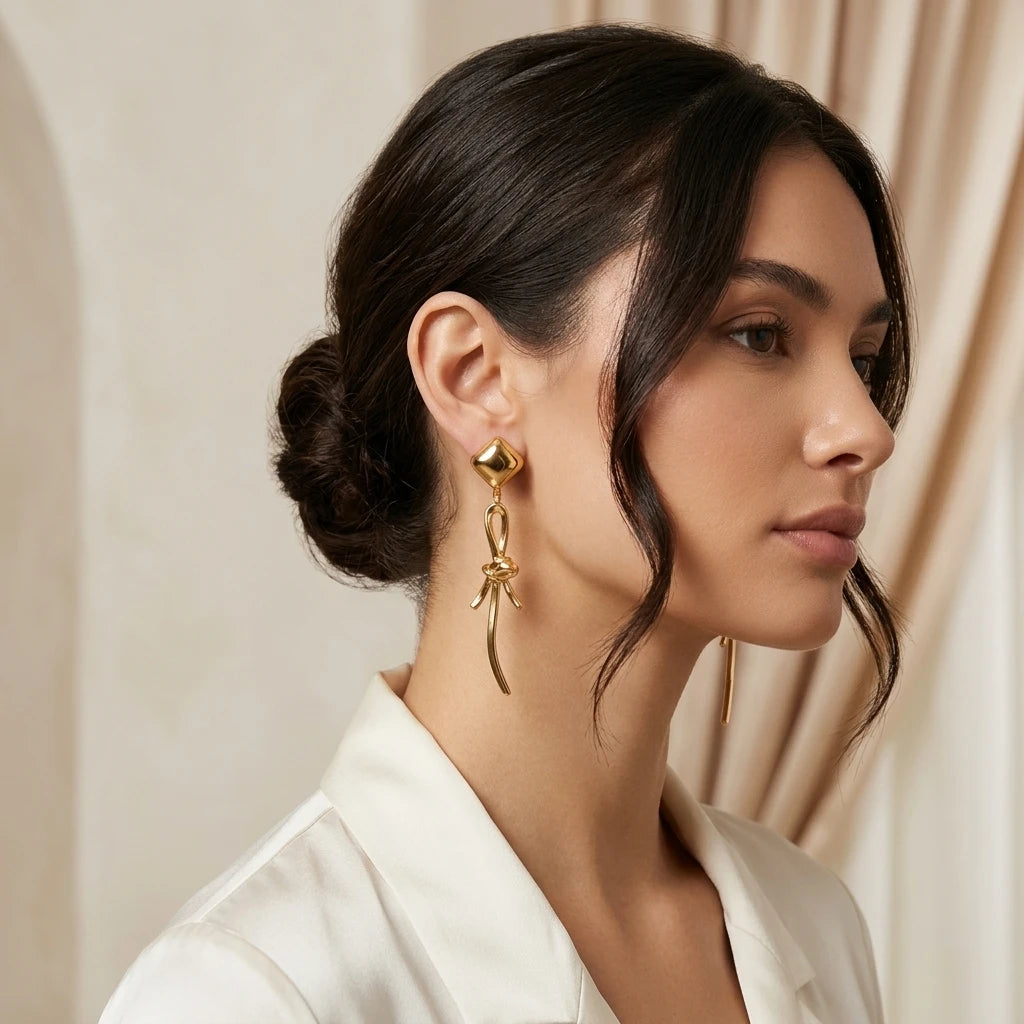 Convertible Square Dome Stud Earrings - 18K Gold Plated