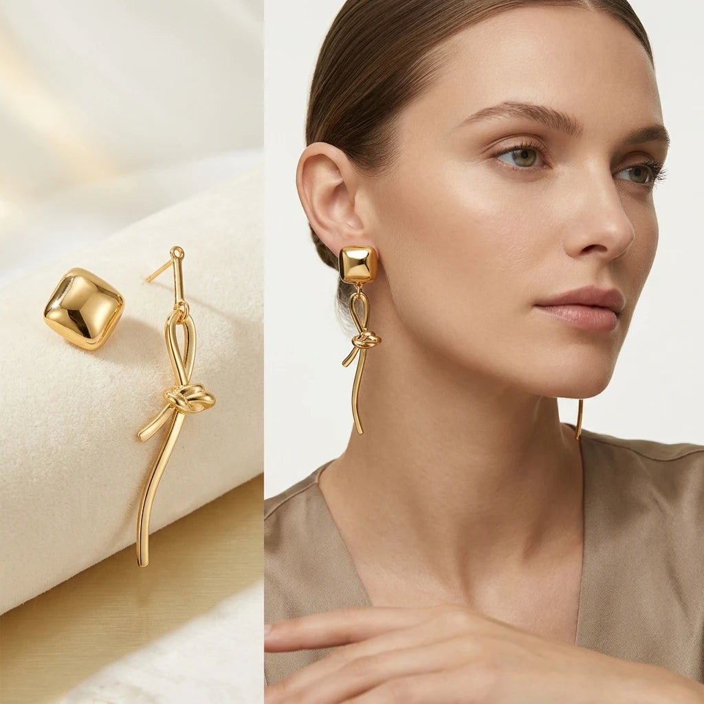 Convertible Square Dome Stud Earrings - 18K Gold Plated