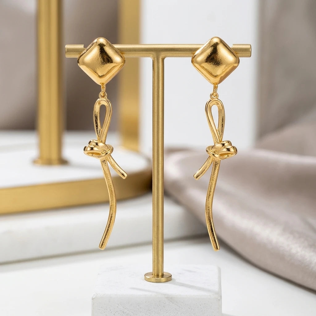 Convertible Square Dome Stud Earrings - 18K Gold Plated