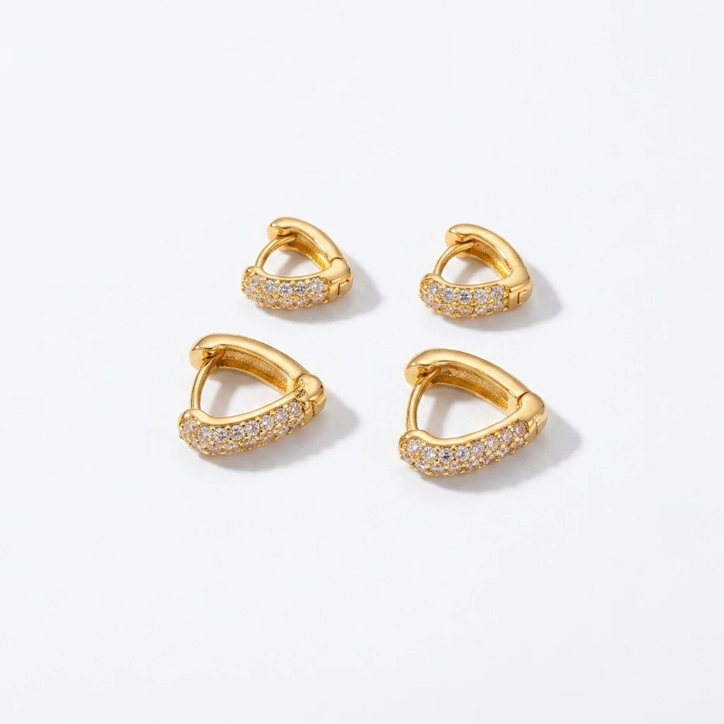 Duo Heart Studded Zirconia 18K Gold Plated Earrings
