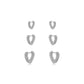 Trio Heart Studded Zirconia Earrings - White Rhodium Plated