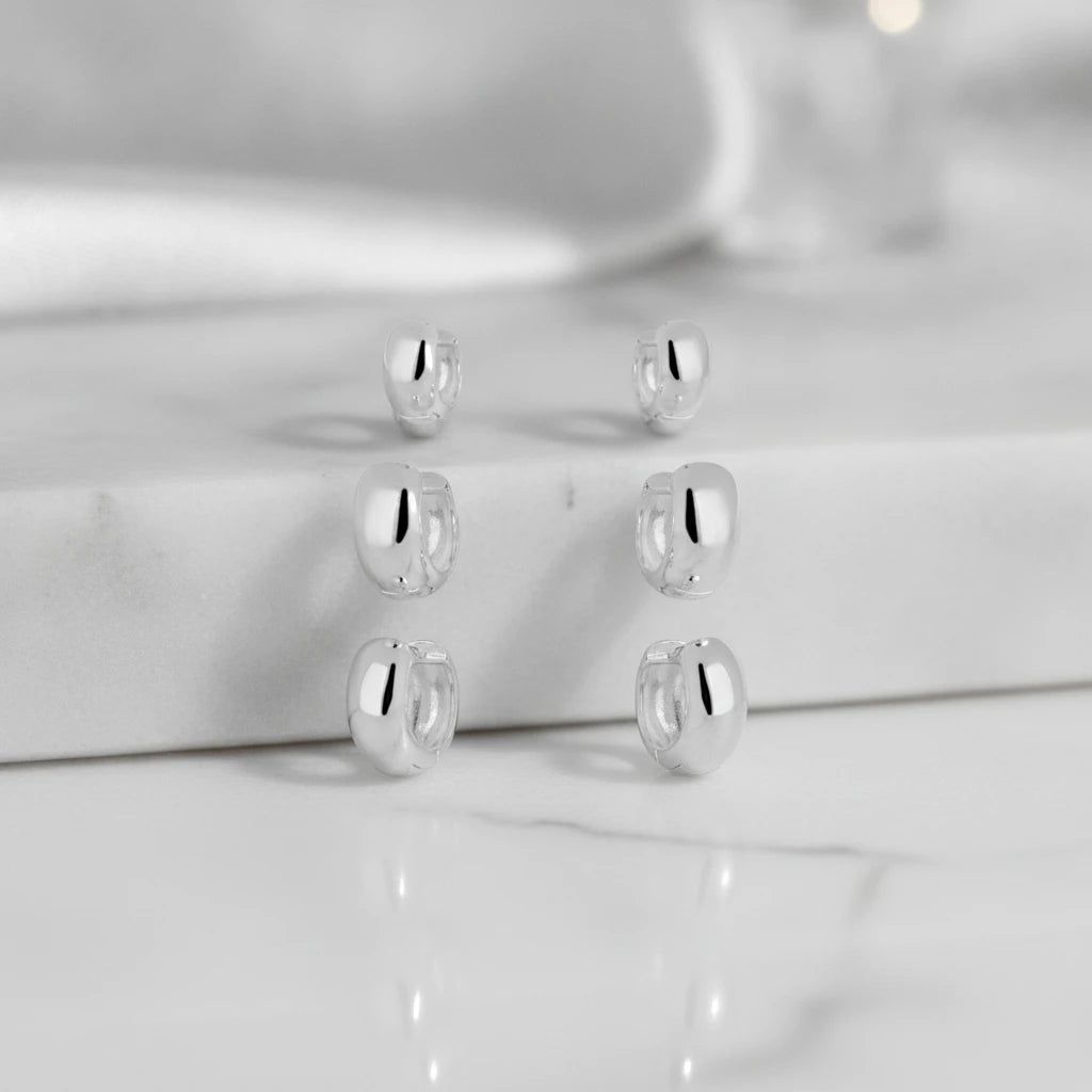 White Rhodium Plated Trio Click Hoops Earrings