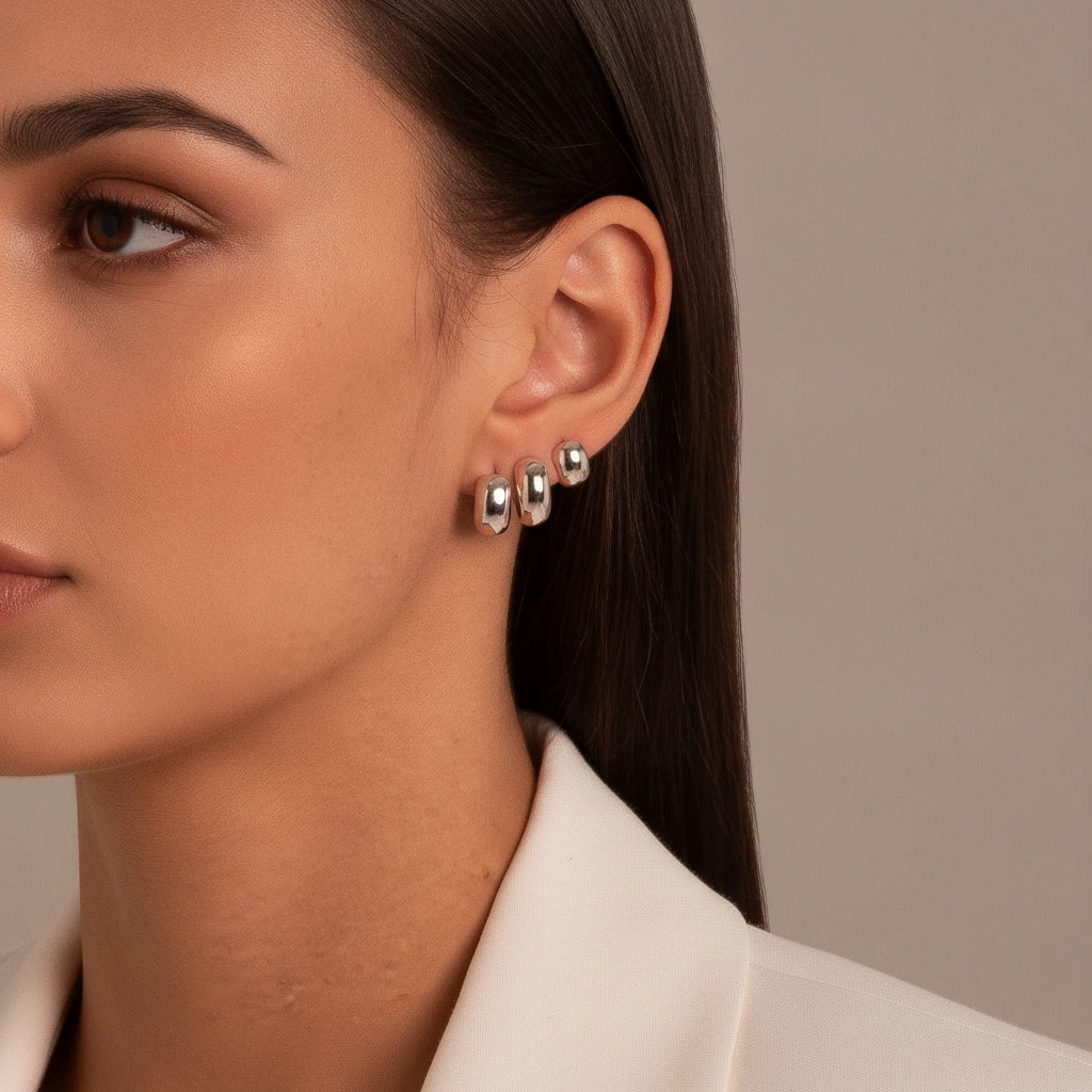 White Rhodium Plated Trio Click Hoops Earrings