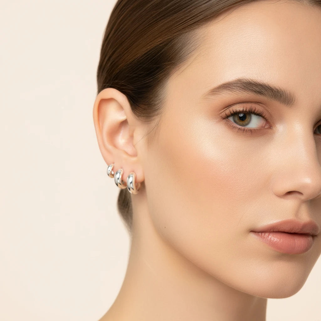 White Rhodium Plated Trio Click Hoops Earrings