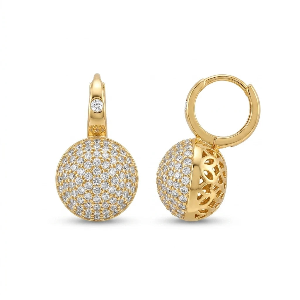 18K Gold Plated Dangling Round Studded Zirconia Earrings