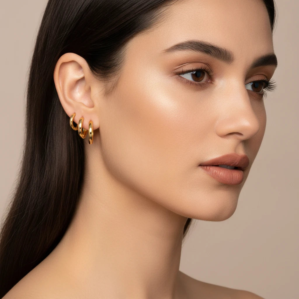Trio Click Hoops Earrings - 18K Gold Plated