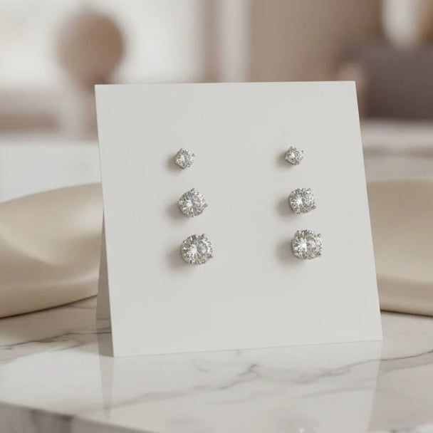 Sterling Silver Trio Round Zirconia Studs Earrings