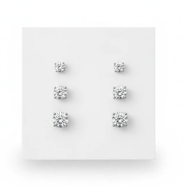 Sterling Silver Trio Round Zirconia Studs Earrings