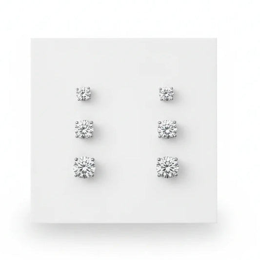 Sterling Silver Trio Round Zirconia Studs Earrings