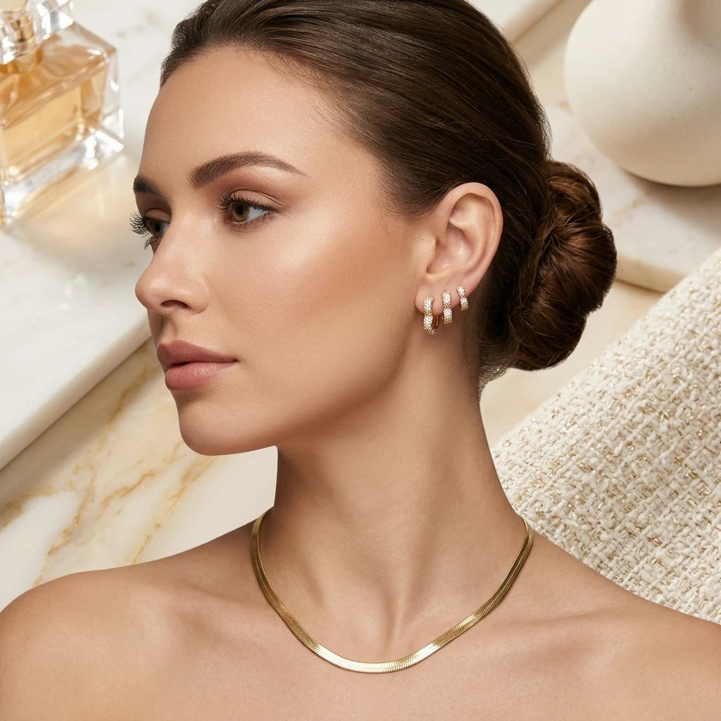 Trio Heart Studded Zirconia Earrings - 18K Gold Plated